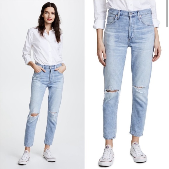 CITIZENS OF HUMANITY Women's sz 30 Liya High Rise Classic Fit Crop Jeans Torn - Picture 2 of 4